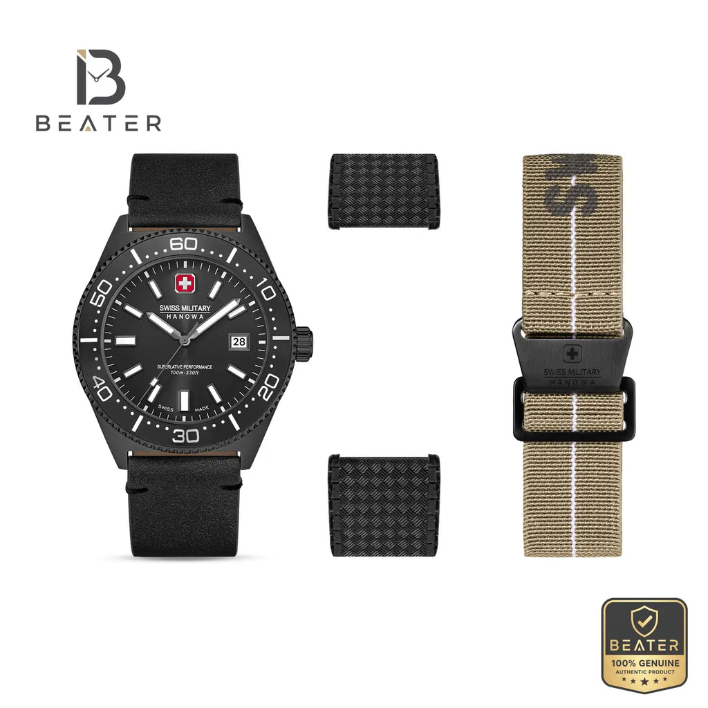 Swiss Military Hanowa SMWGB0004940 Men's Cool Grey Genuine Leather Strap Watch - Beater