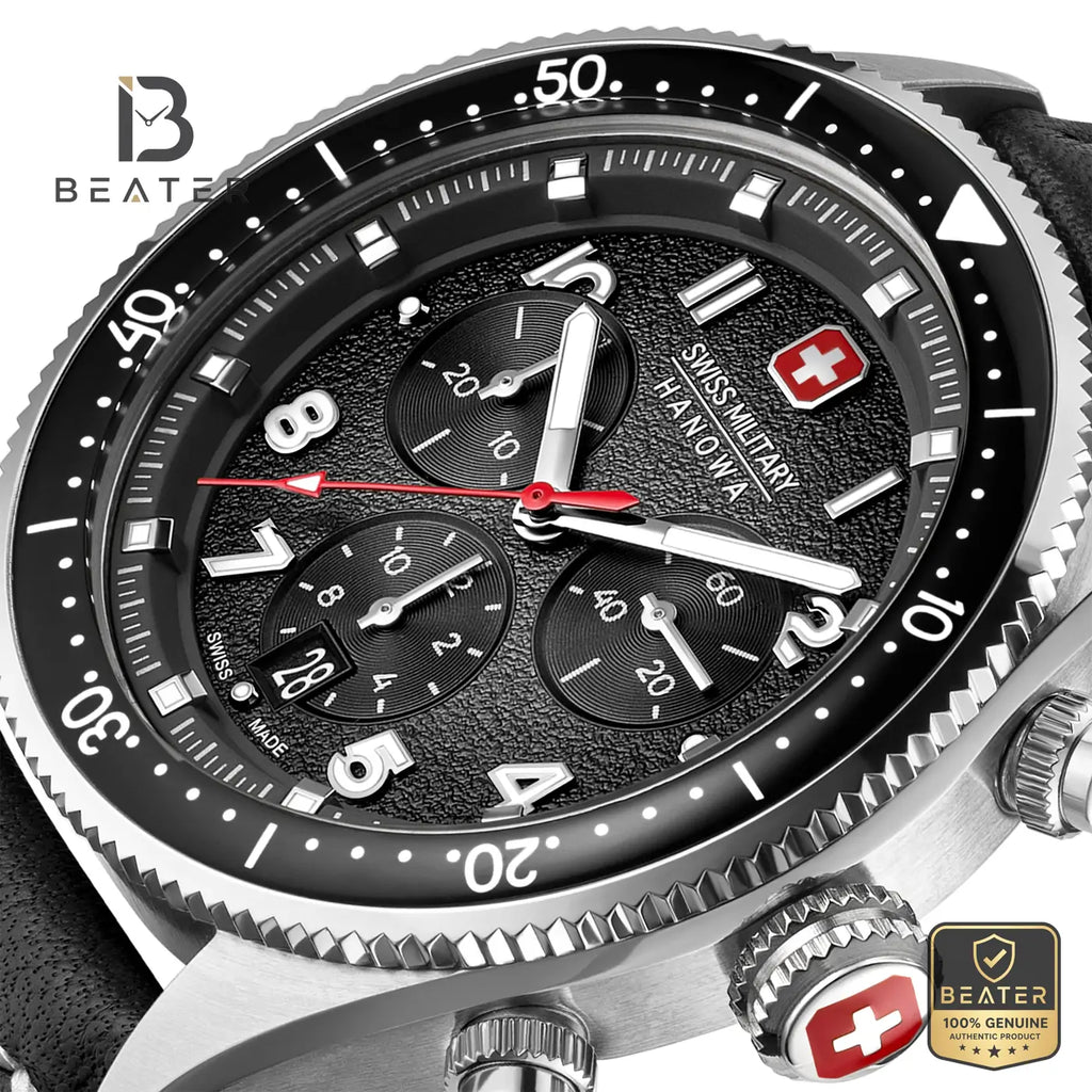 Swiss Military Hanowa SMWGC0003801 Men's Black Dial Leather Strap Watch - View 2 - Beater