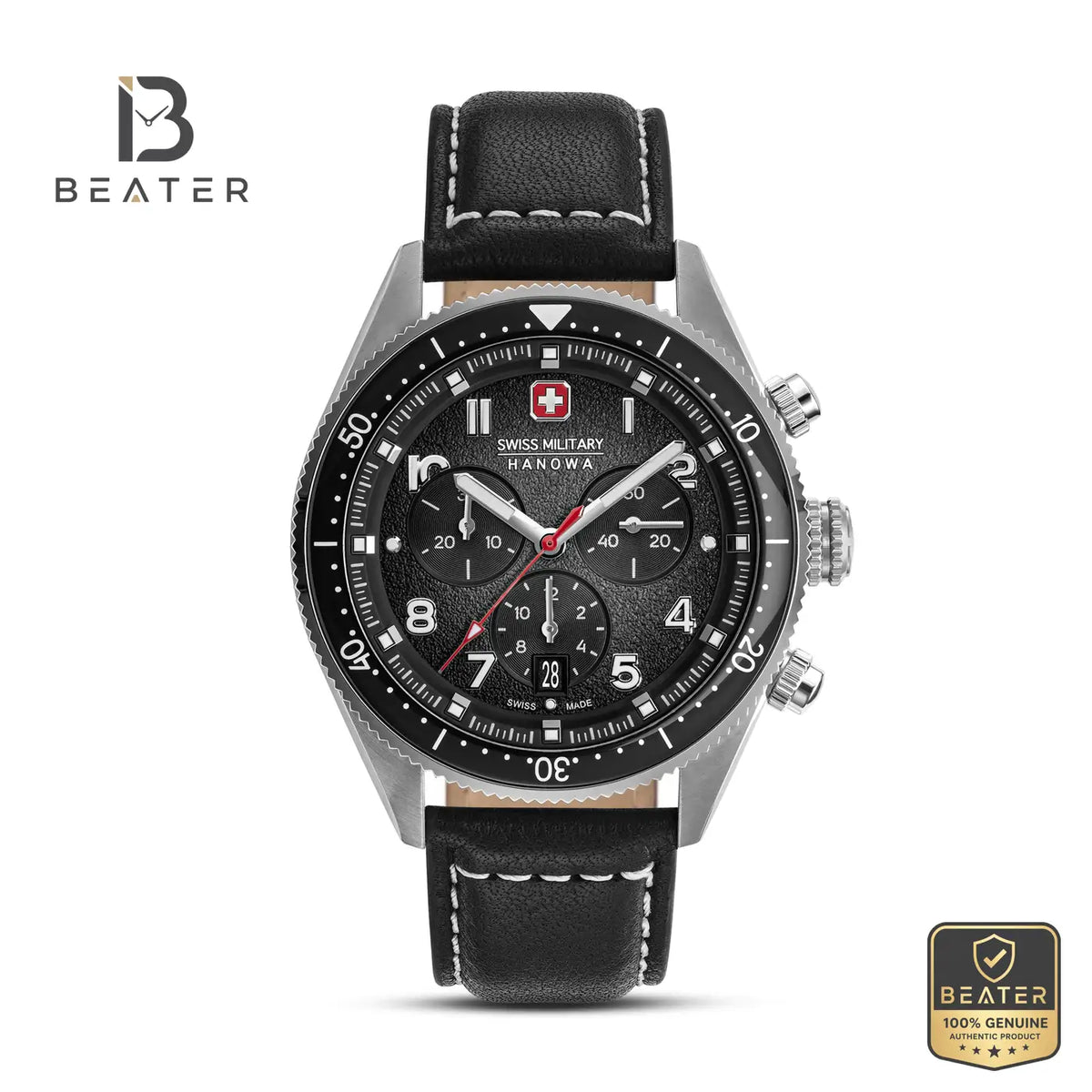 Swiss Military Hanowa SMWGC0003801 Men's Black Dial Leather Strap Watch - Beater Main image
