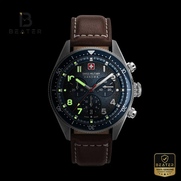 Swiss Military Hanowa SMWGC0003802 Men's Blue Dial Leather Strap Watch - View 2 - Beater