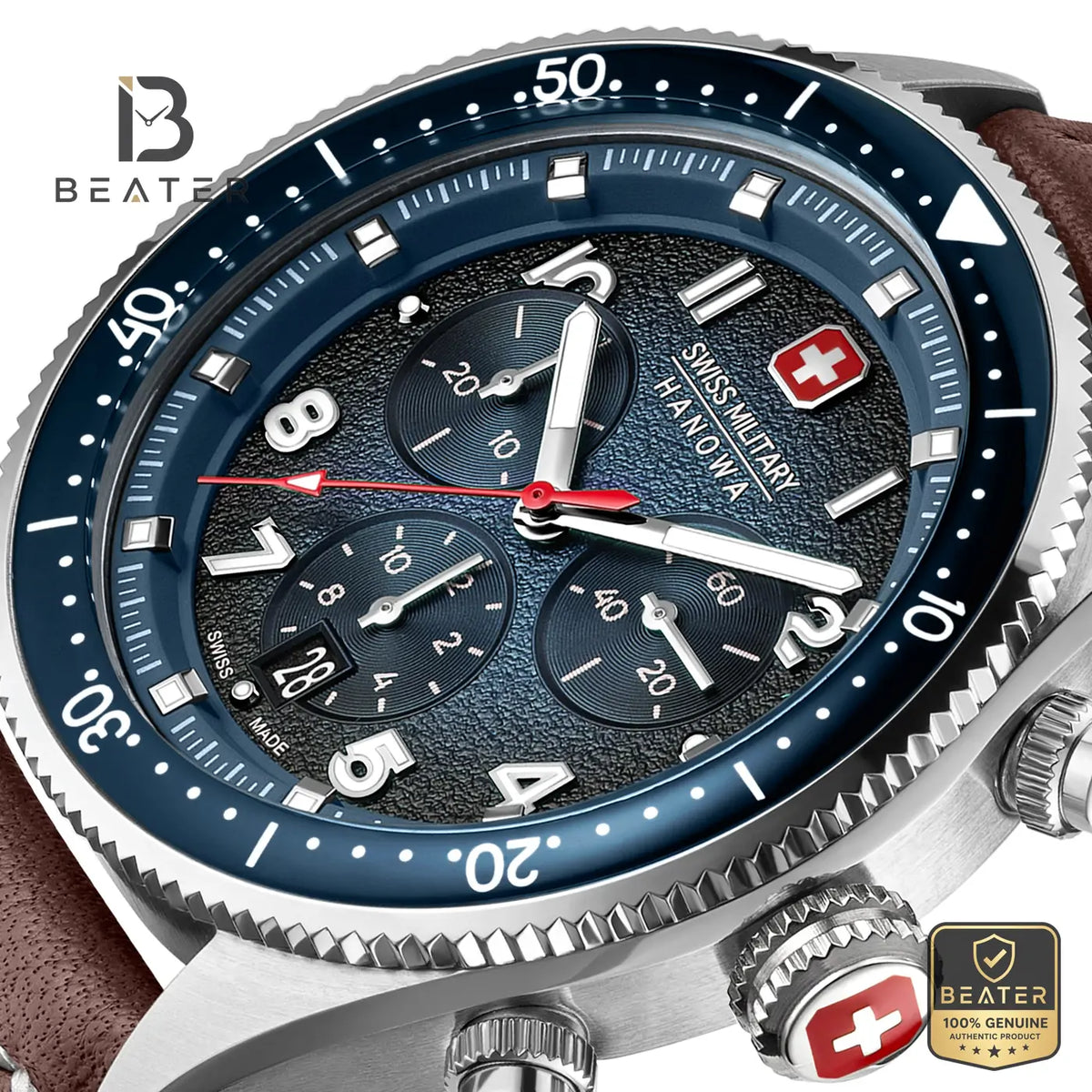 Swiss Military Hanowa SMWGC0003802 Men's Blue Dial Leather Strap Watch - View 3 - Beater