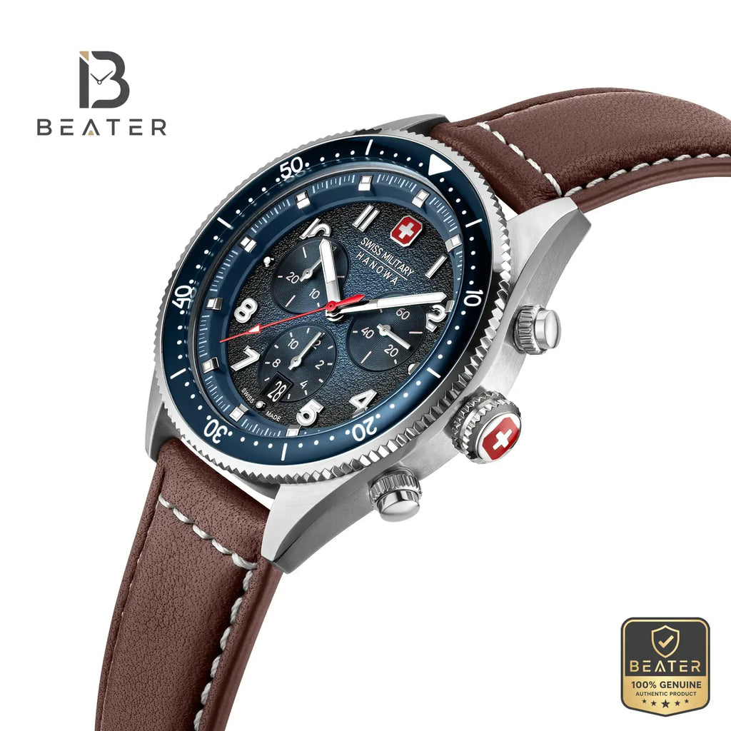 Swiss Military Hanowa SMWGC0003802 Men's Blue Dial Leather Strap Watch - View 5 - Beater