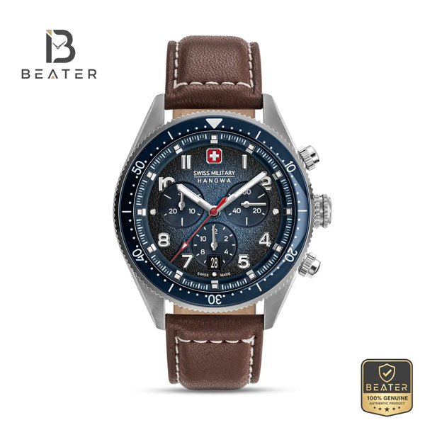 Swiss Military Hanowa SMWGC0003802 Men's Blue Dial Leather Strap Watch - Beater
