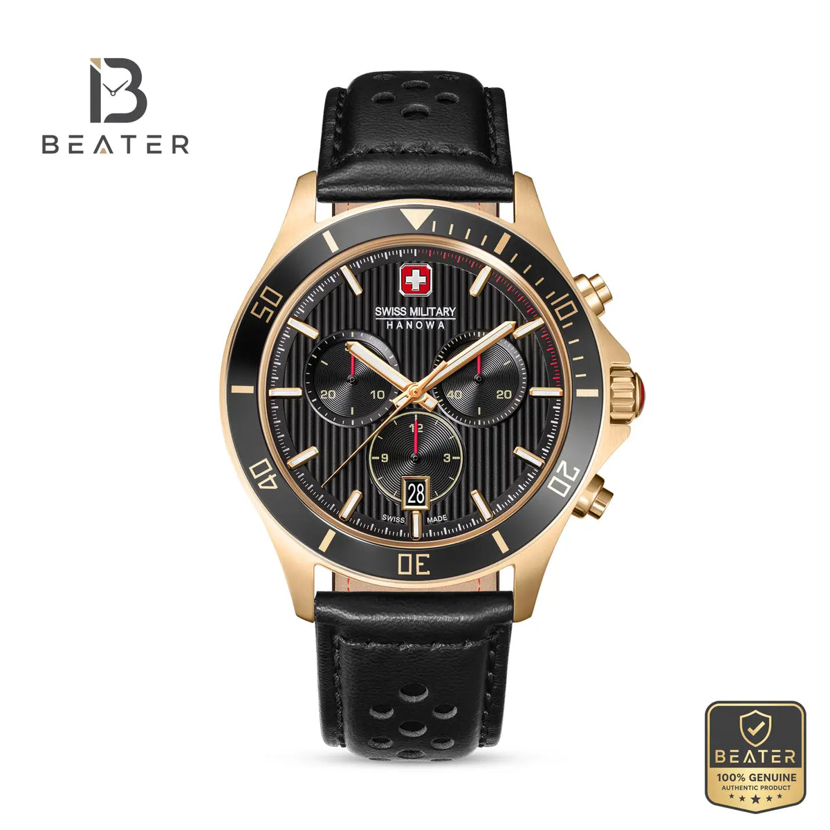Swiss Military Hanowa SMWGC0007610 Men's Black Dial Leather Strap Watch - Beater