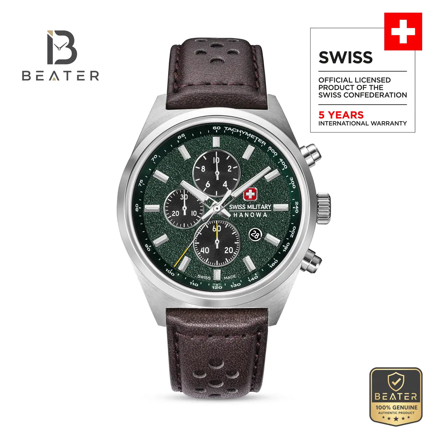Swiss Military Hanowa SMWGC0007803 Men's Green & Black Genuine Leather Strap Watch Secondary image
