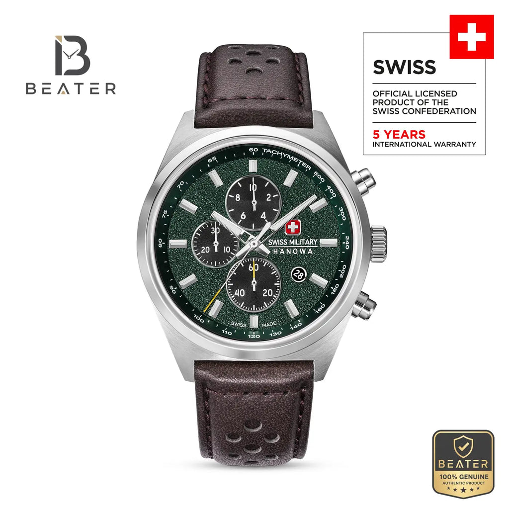 Swiss Military Hanowa SMWGC0007803 Men's Green & Black Genuine Leather Strap Watch - View 2 - Beater