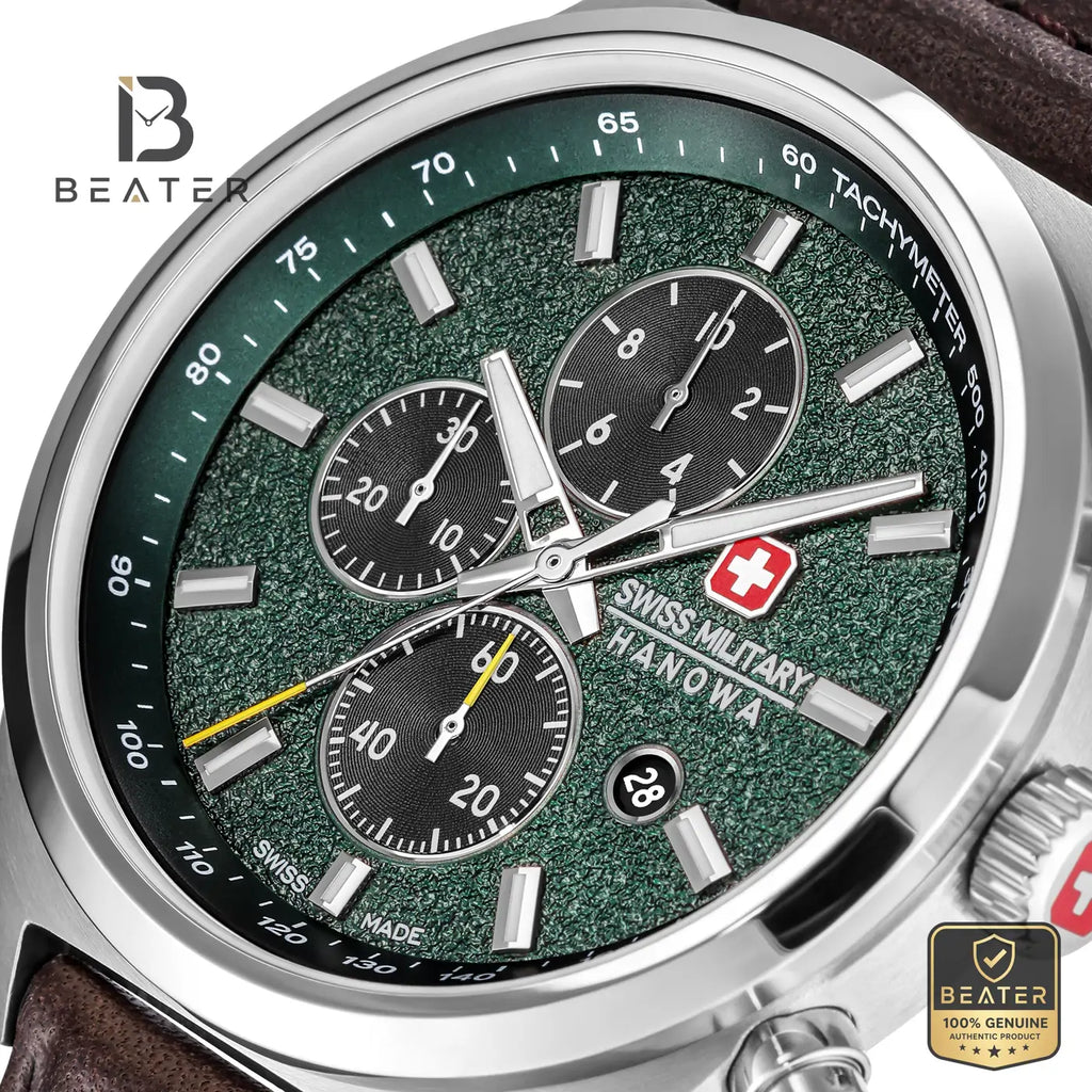 Swiss Military Hanowa SMWGC0007803 Men's Green & Black Genuine Leather Strap Watch - View 3 - Beater