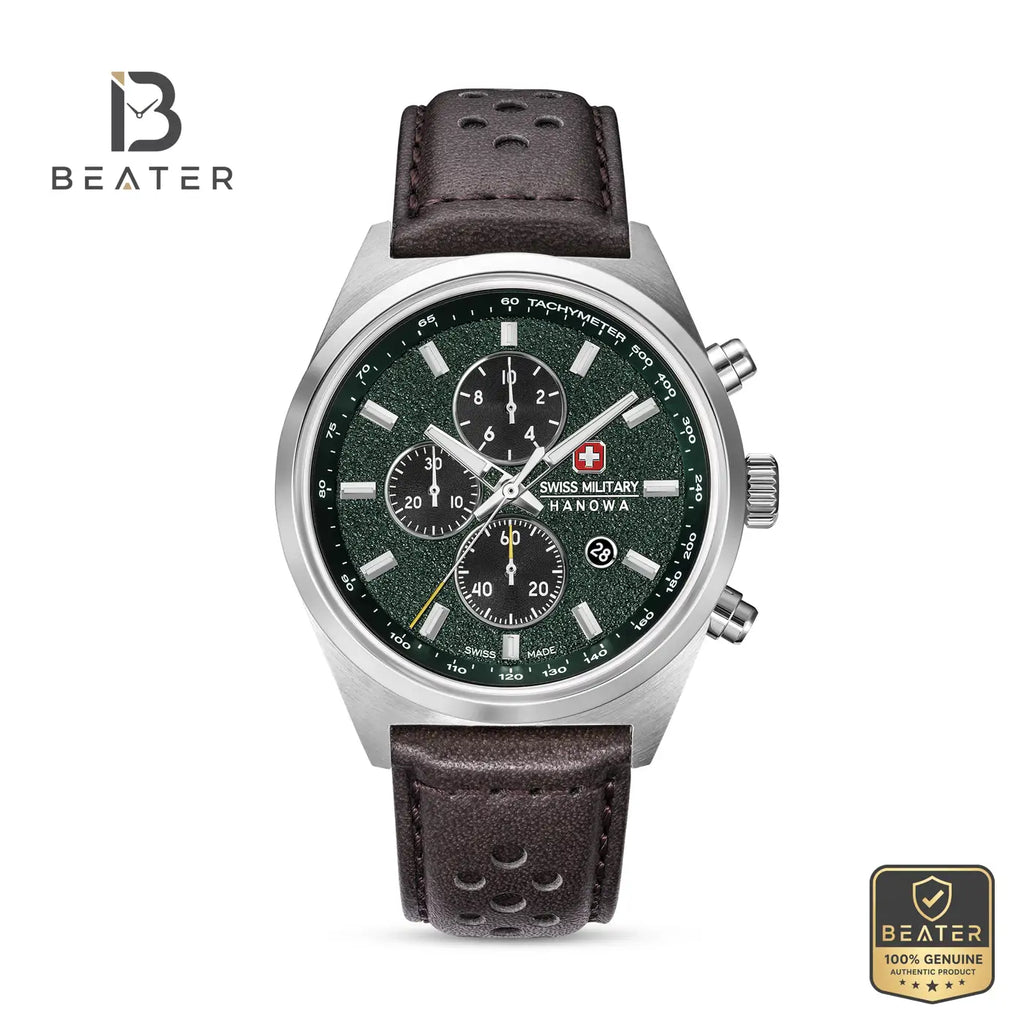 Swiss Military Hanowa SMWGC0007803 Men's Green & Black Genuine Leather Strap Watch - Beater