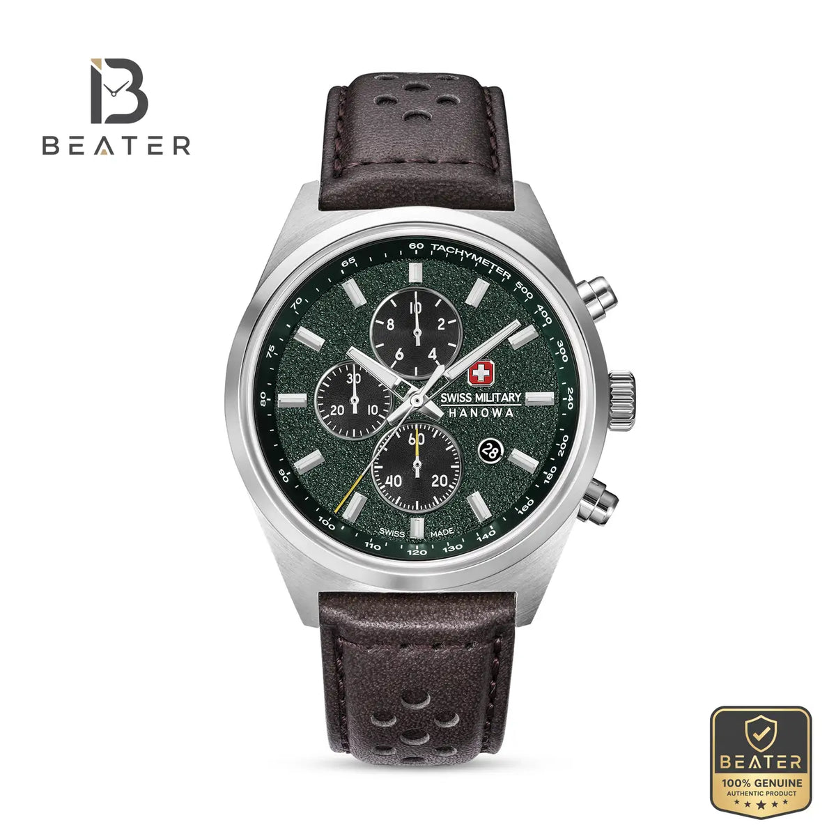 Swiss Military Hanowa SMWGC0007803 Men's Green & Black Genuine Leather Strap Watch - Beater