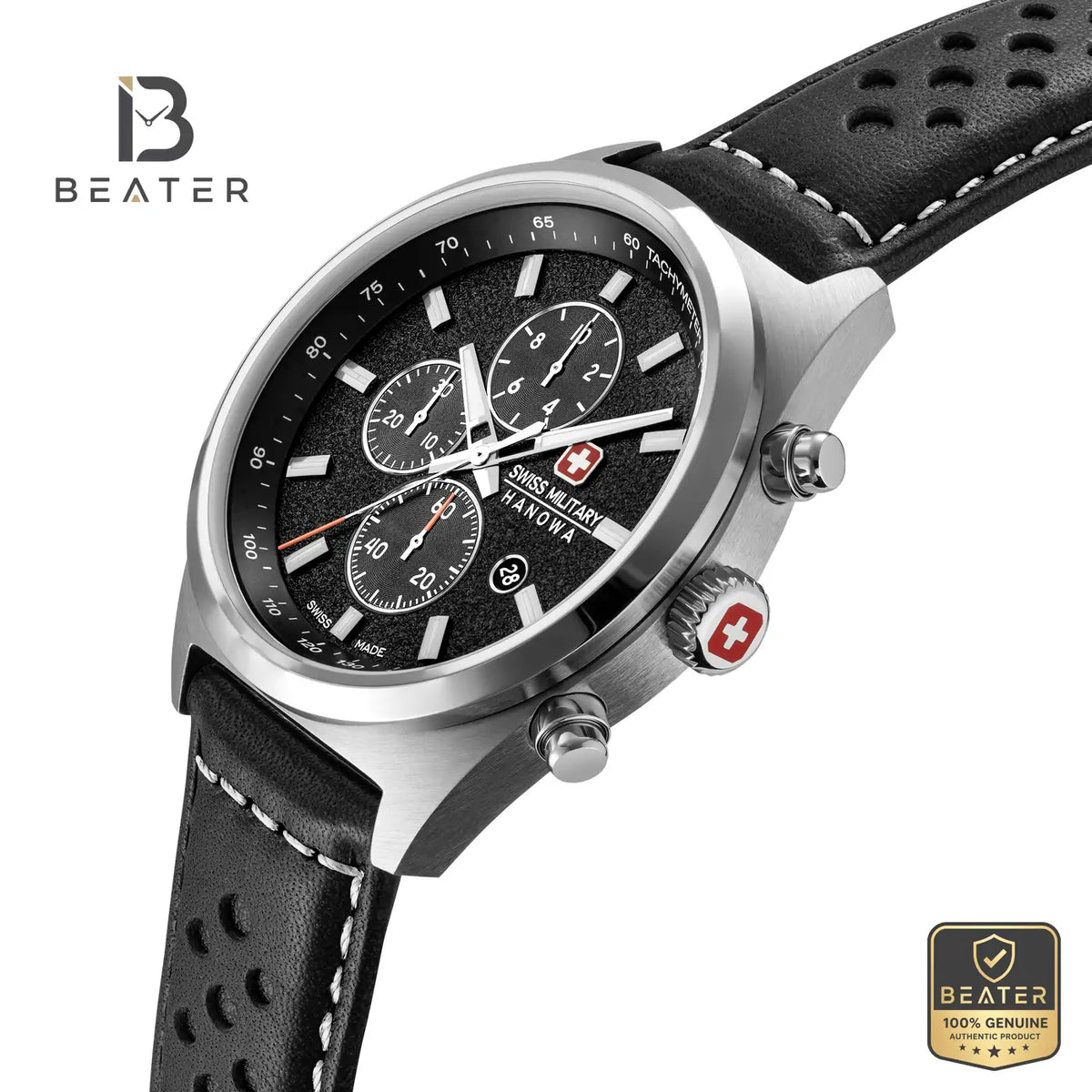 Swiss Military Hanowa SMWGC0007804 Men's Black Dial Leather Strap Watch - View 5 - Beater
