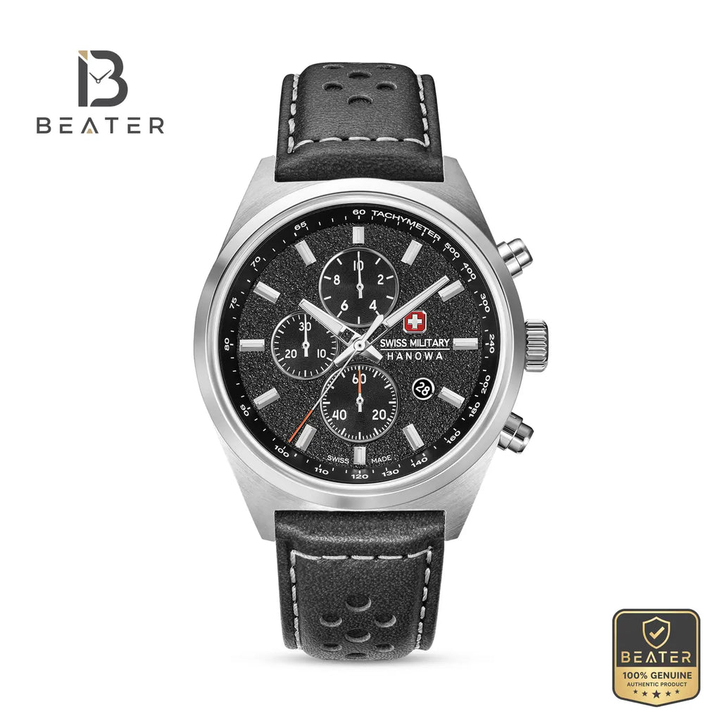 Swiss Military Hanowa SMWGC0007804 Men's Black Dial Leather Strap Watch - Beater