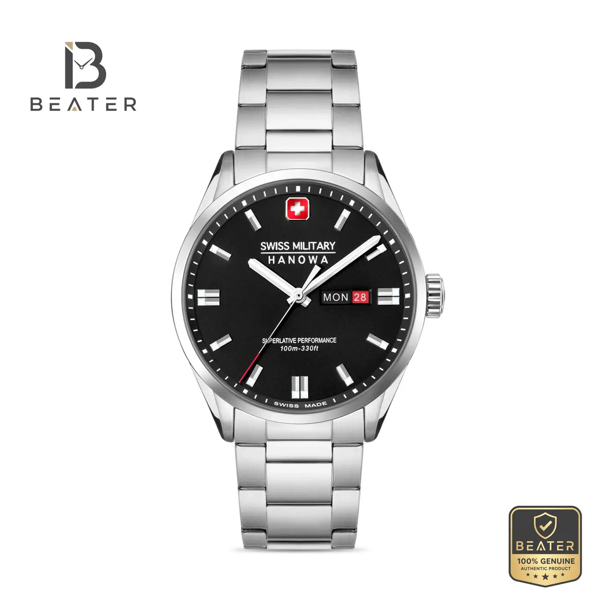 Swiss Military Hanowa SMWGH0001601 Men's Black Dial Metal Bracelet Watch - Beater