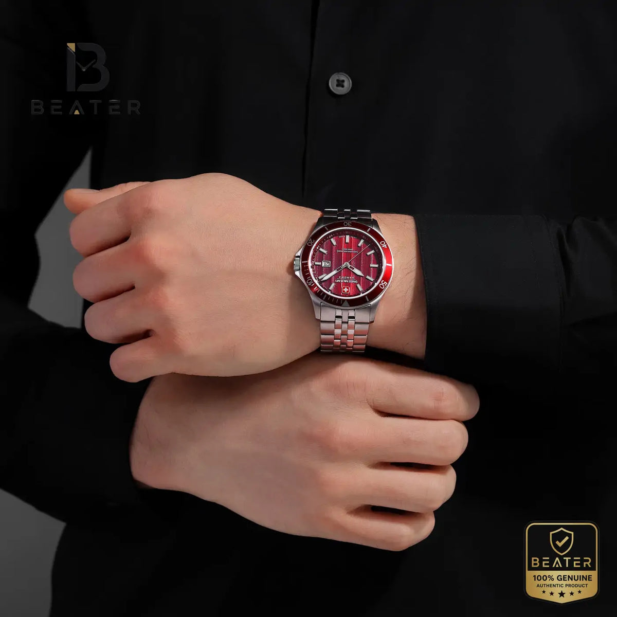 Swiss Military Hanowa SMWGH0006703 Men's Red Dial Stainless Steel Bracelet Watch - View 2 - Beater