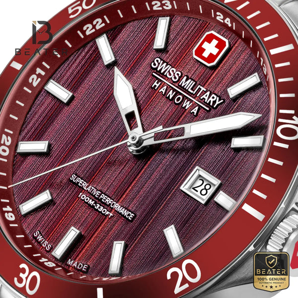 Swiss Military Hanowa SMWGH0006703 Men's Red Dial Stainless Steel Bracelet Watch - View 3 - Beater