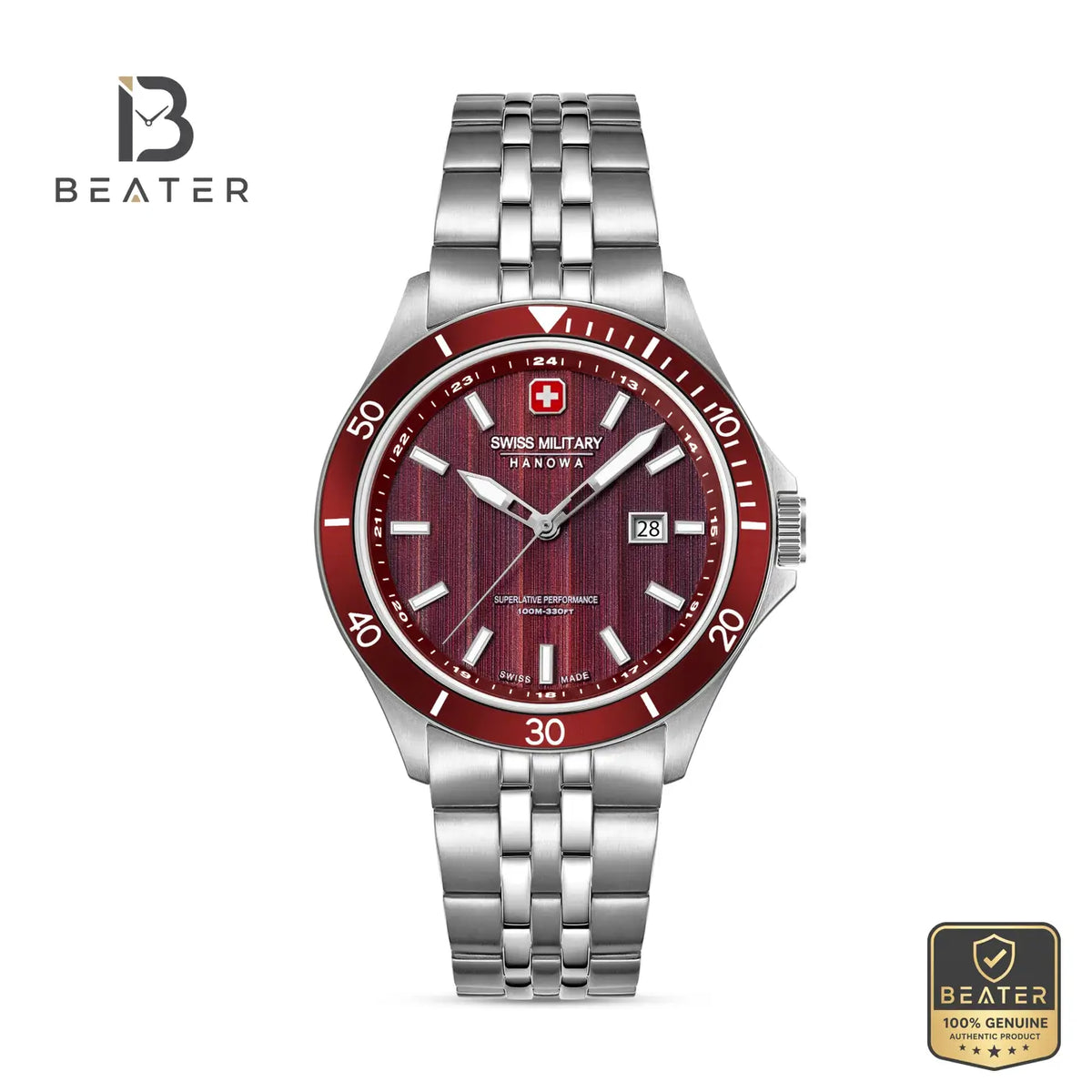 Swiss Military Hanowa SMWGH0006703 Men's Red Dial Stainless Steel Bracelet Watch - Beater