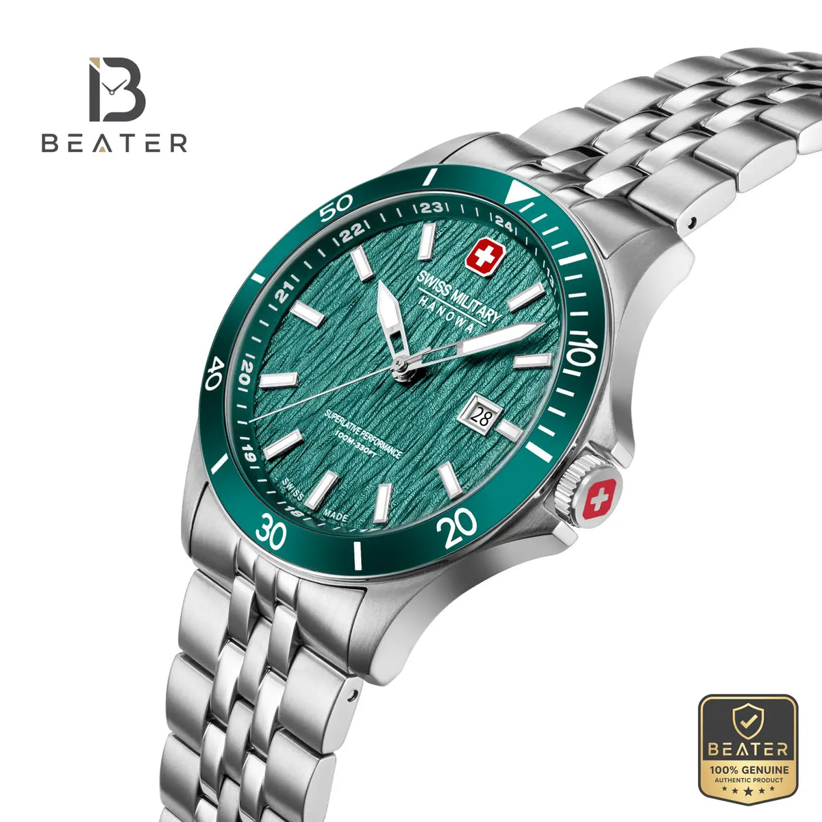 Swiss Military Hanowa SMWGH0006704 Men's Green Dial Stainless Steel Bracelet Watch - View 5 - Beater