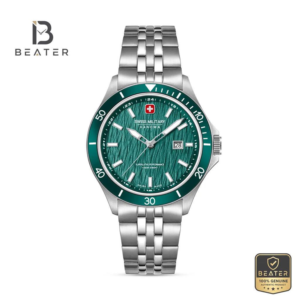 Swiss Military Hanowa SMWGH0006704 Men's Green Dial Stainless Steel Bracelet Watch - Beater