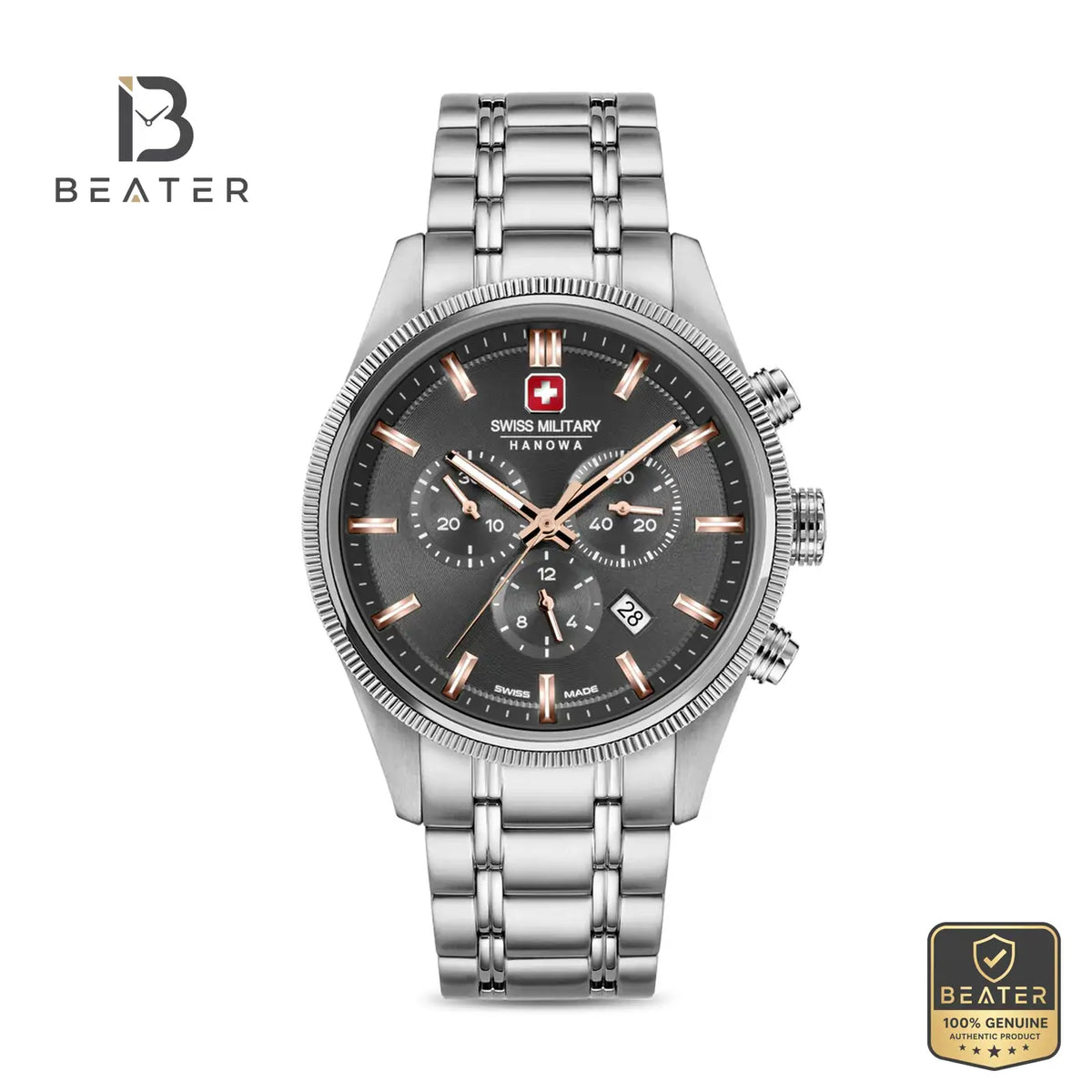Swiss Military Hanowa SMWGI0003103 Men's Cool Grey Dial Stainless Steel Bracelet Watch - Beater Main image
