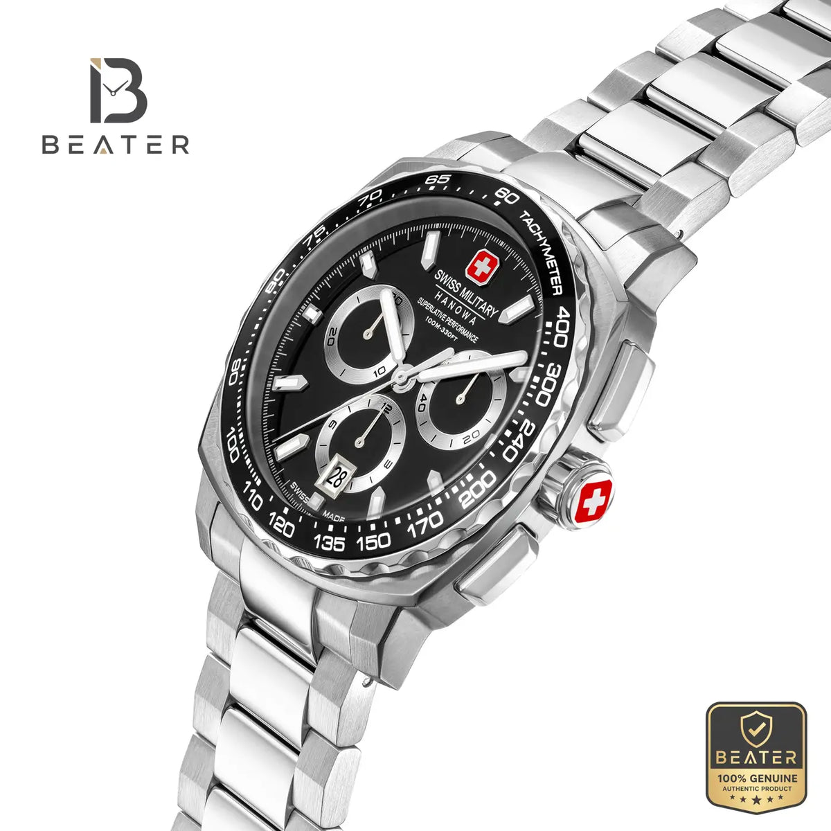 Swiss Military Hanowa SMWGI0006802 Men's Black Dial Stainless Steel Bracelet Watch - View 4 - Beater