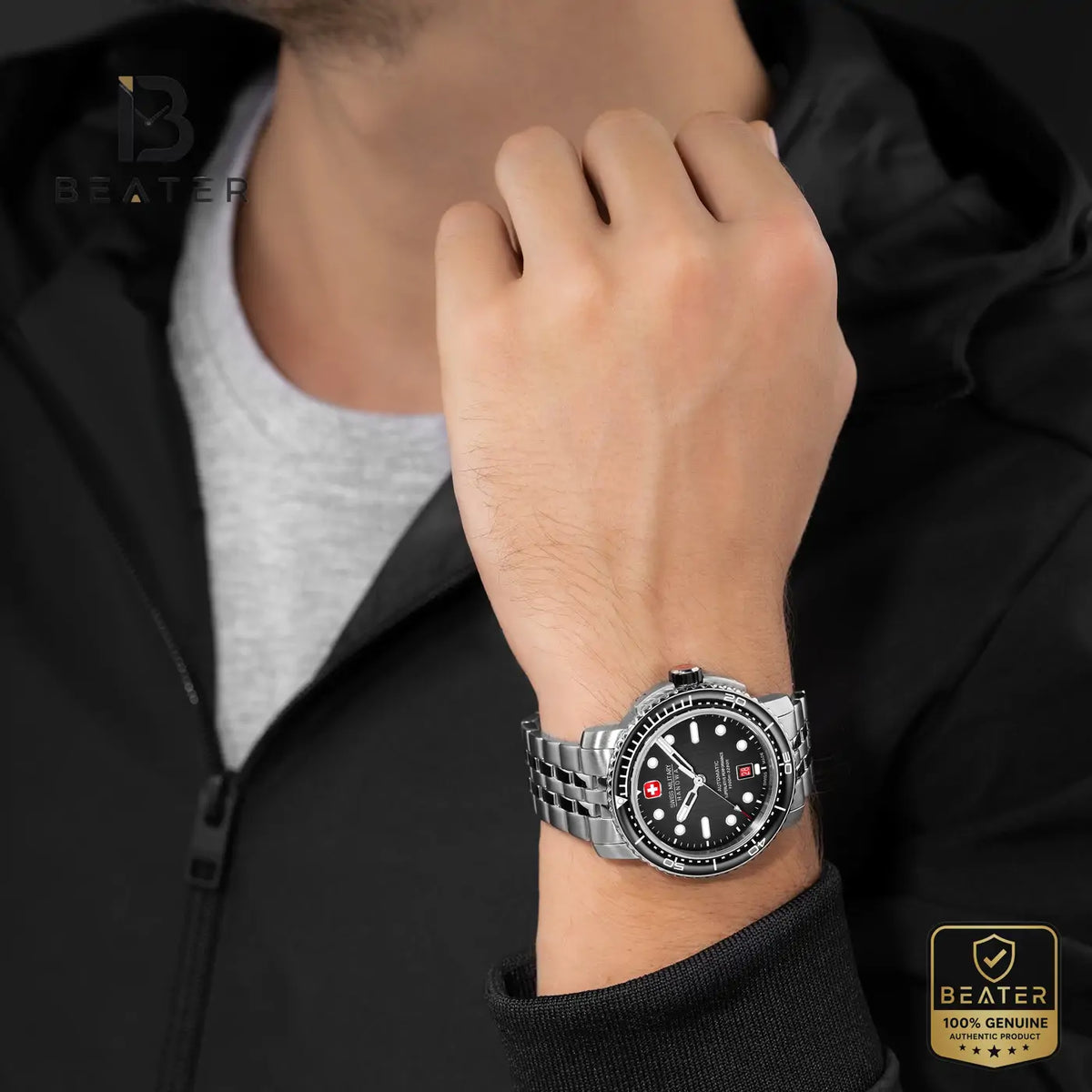 Swiss Military Hanowa SMWGL0002001-Set Men's Black Stainless Steel Bracelet Watch - View 6 - Beater
