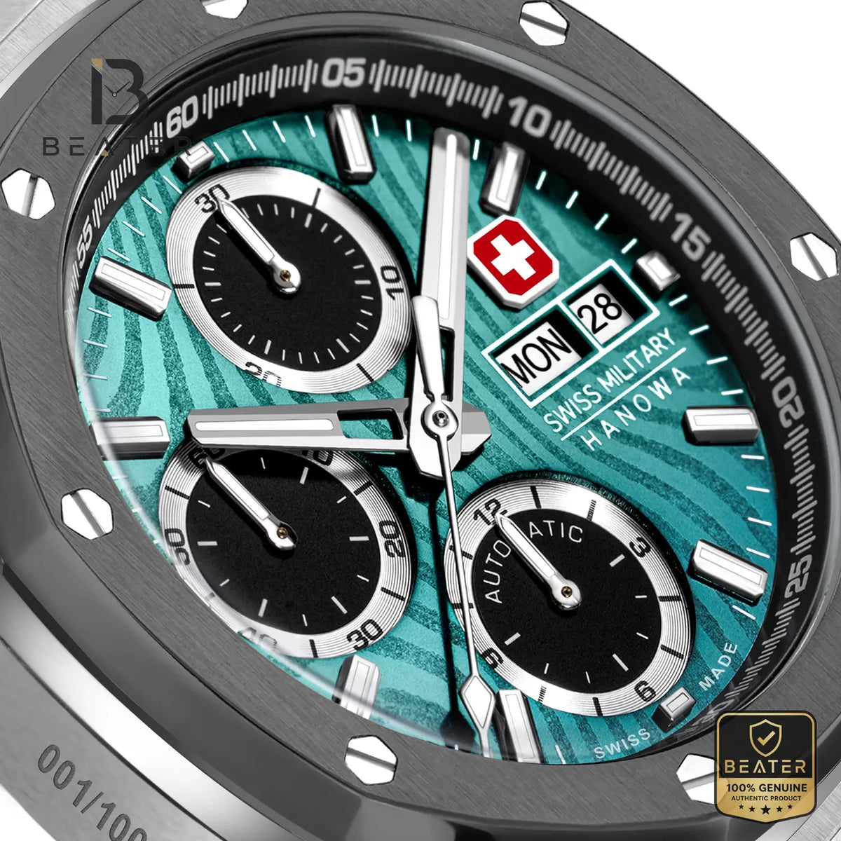 Swiss Military Hanowa SMWGL0007002 Men's Black/Green Damascus Stainless Steel Bracelet Watch - View 3 - Beater