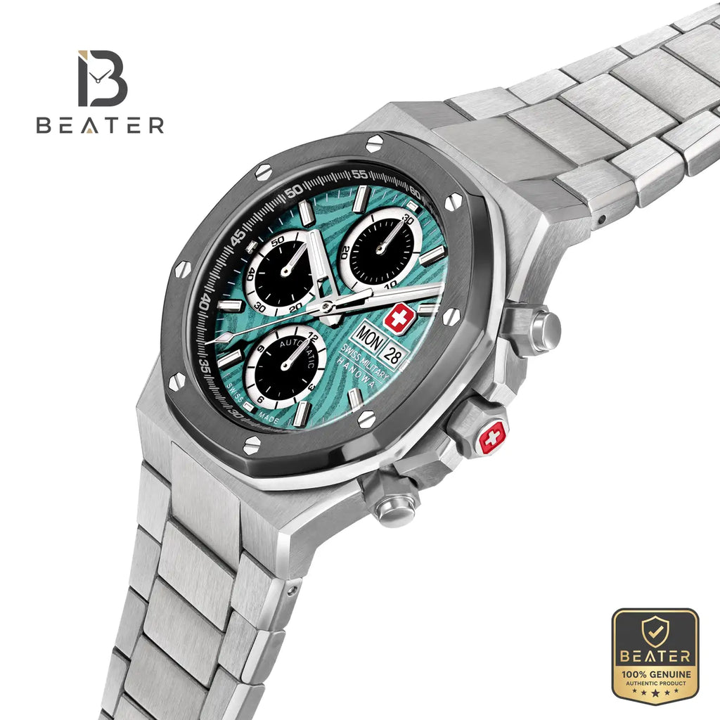 Swiss Military Hanowa SMWGL0007002 Men's Black/Green Damascus Stainless Steel Bracelet Watch - View 4 - Beater