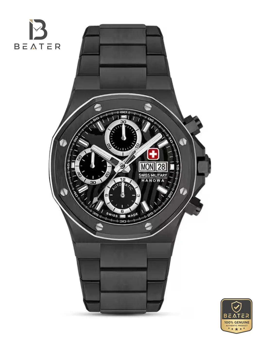 Swiss Military Hanowa SMWGL0007030 Men's Black/Silver Damascus Stainless Steel Bracelet Watch - Beater