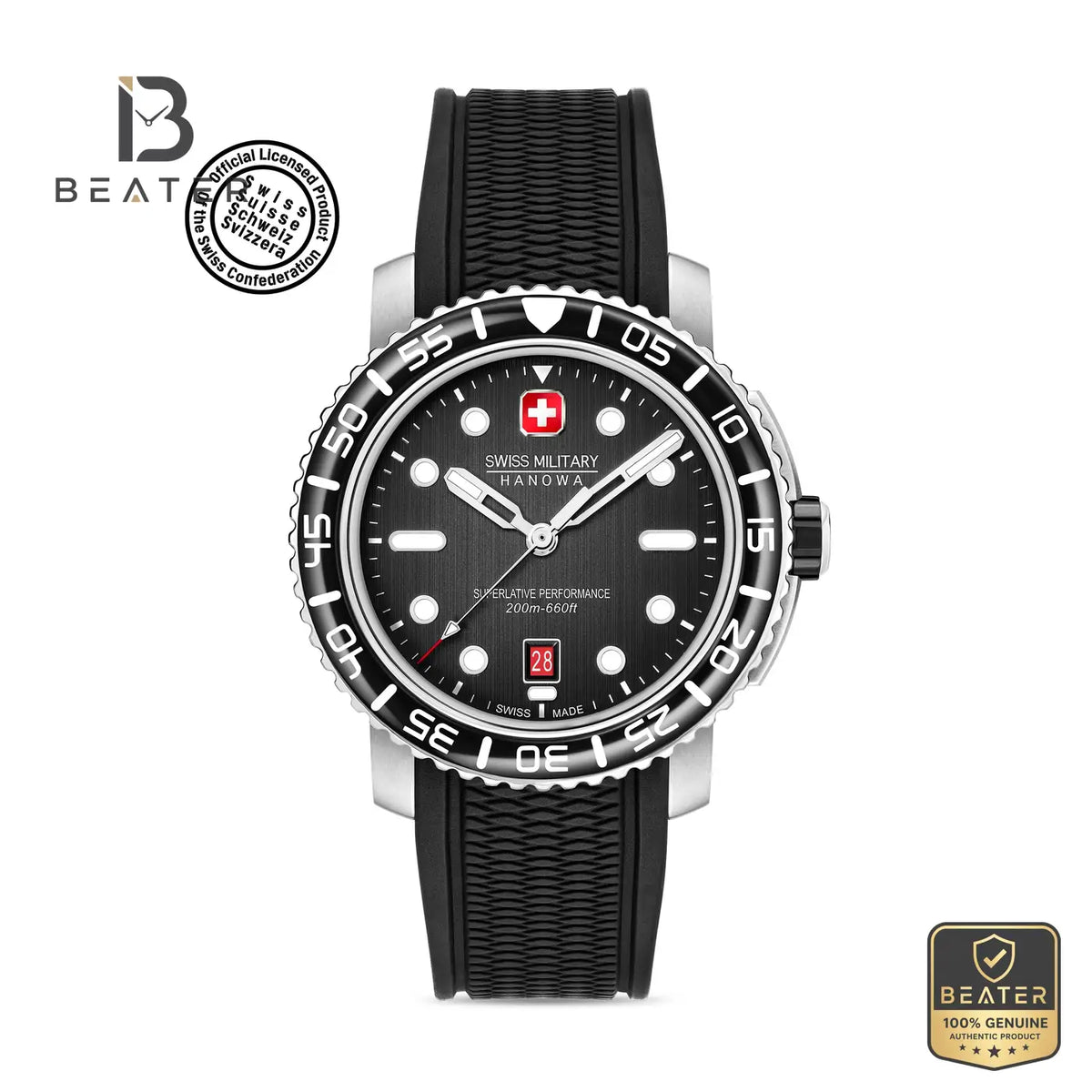Swiss Military Hanowa SMWGN0001701 Men's Black Silicone Strap Watch - Beater Main image